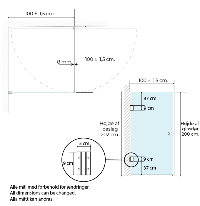 Premium lige brusehjørne 100x100x200 klar - Billede 4