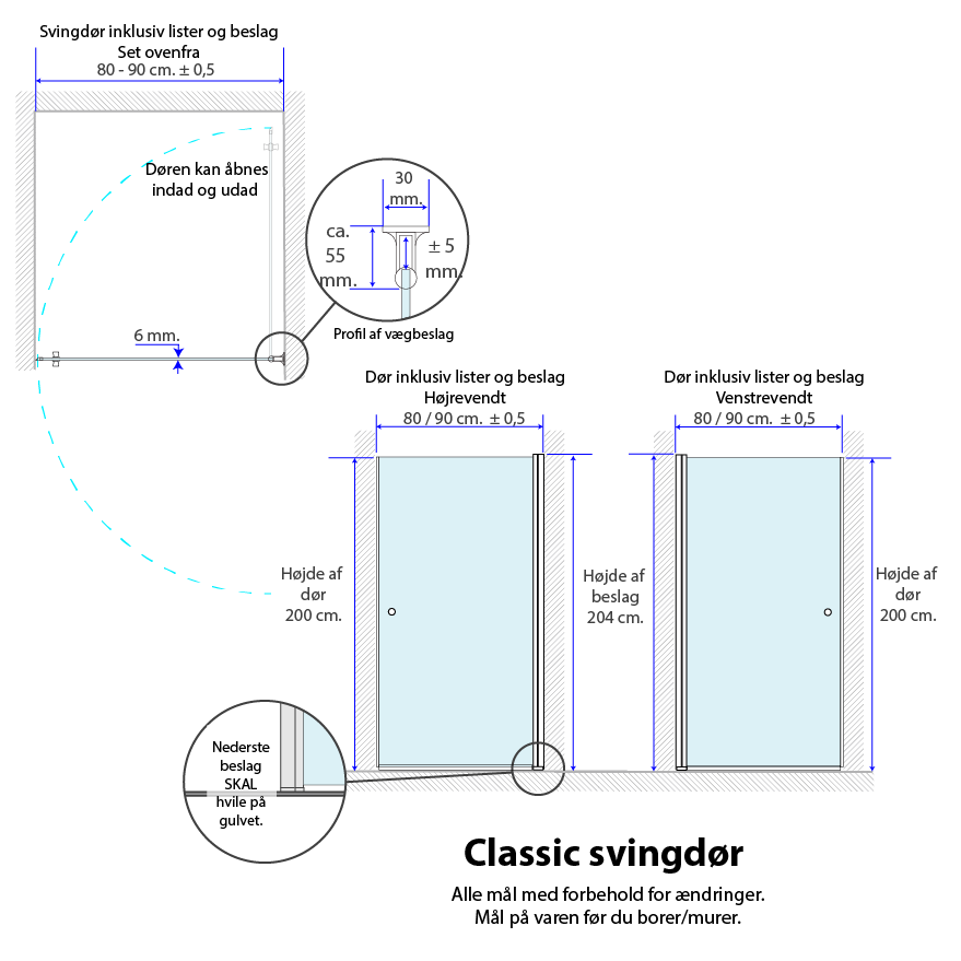 Classic svingdør højrehænglset 200x90 frost - Billede 2