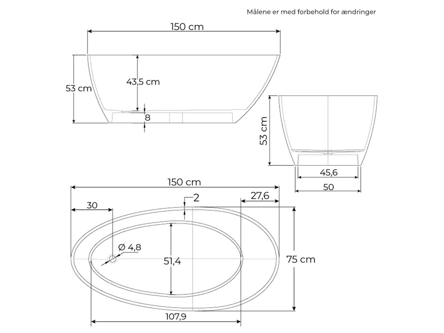 Rimini Uno stenbadekar 150 cm - Billede 5